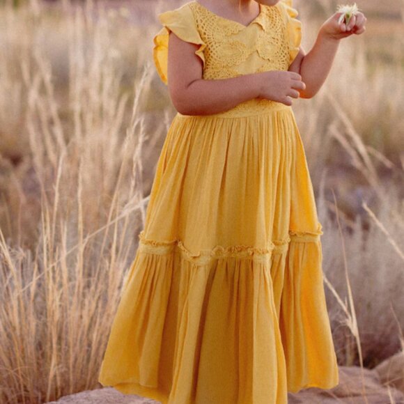 Mia Joy Viola Dress Girls 8 Mustard Yellow Long Maxi Dress Fall Outfit - Picture 4 of 5